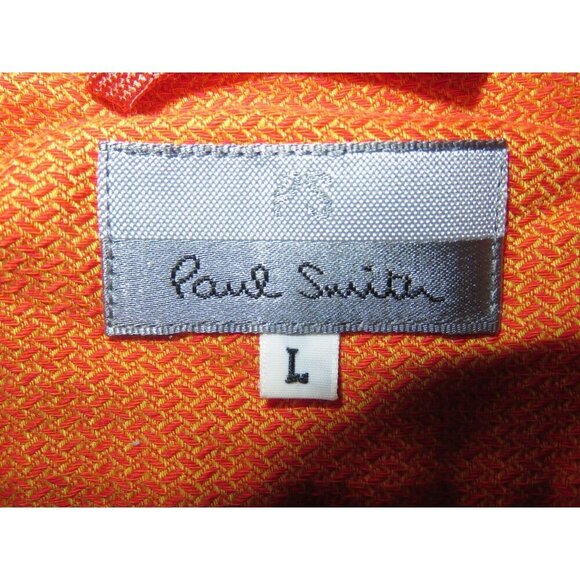 Paul Smith Vibrant Orange Italian Cotton Chevron Long Sleeve Button Up Shirt L - Picture 5 of 9